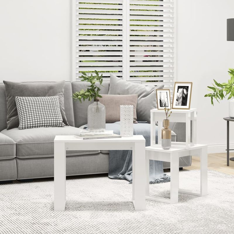 Casa si Gradina - Mobilier - Mese si birouri - Mese living - Mese suprapuse, 3 buc., alb extralucios, lemn compozit - Infinity.ro
