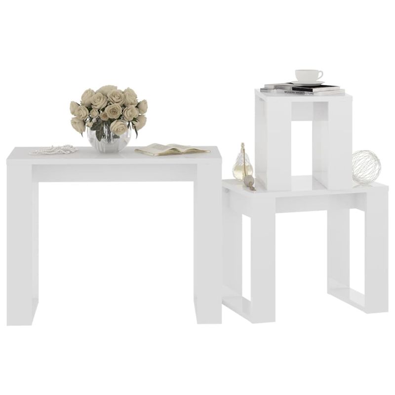 Casa si Gradina - Mobilier - Mese si birouri - Mese living - Mese suprapuse, 3 buc., alb extralucios, lemn compozit - Infinity.ro