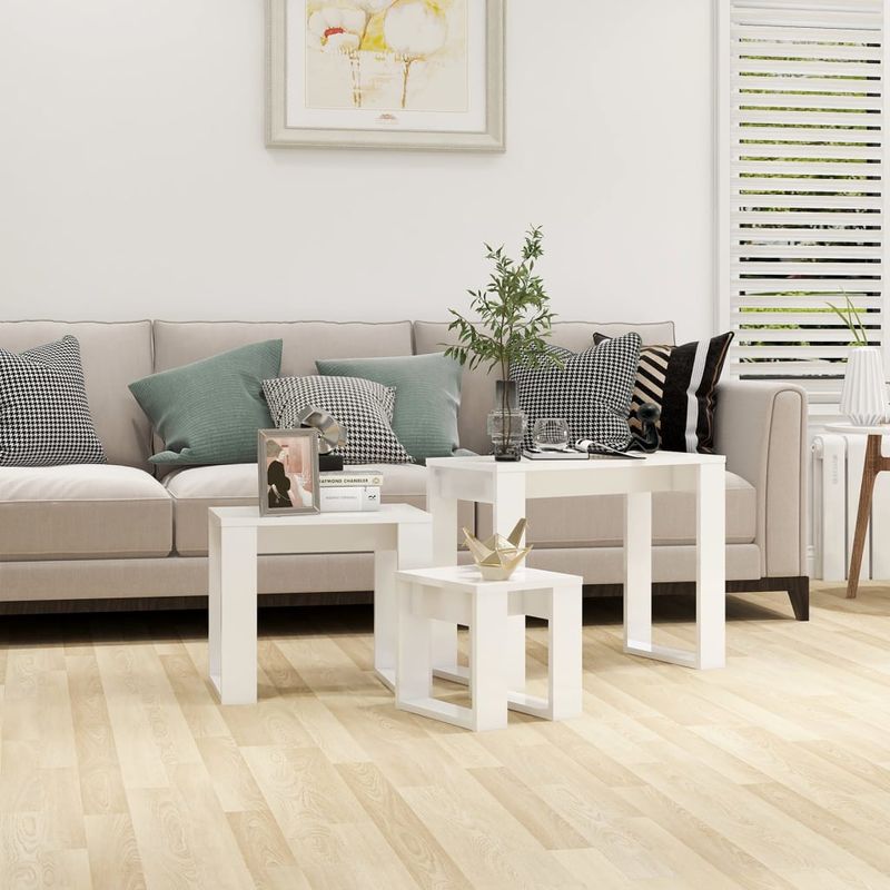 Casa si Gradina - Mobilier - Mese si birouri - Mese living - Mese suprapuse, 3 buc., alb extralucios, lemn compozit - Infinity.ro