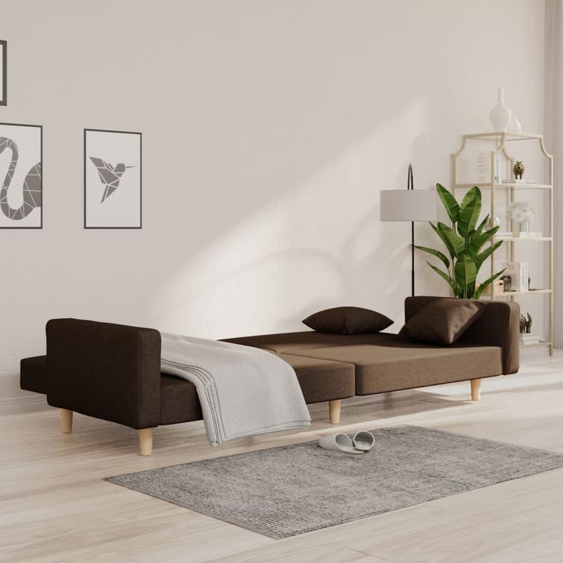 Casa si Gradina - Mobilier - Canapele si coltare - Canapele - Canapea extensibila cu 2 locuri, 2 perne, maro, textil - Infinity.ro