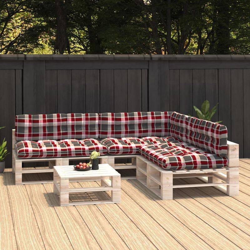 Casa si Gradina - Gradina si terasa - Mobilier exterior - Perne decorative exterior - Perne pentru canapea din paleti 7 buc, rosu, model carouri - Infinity.ro