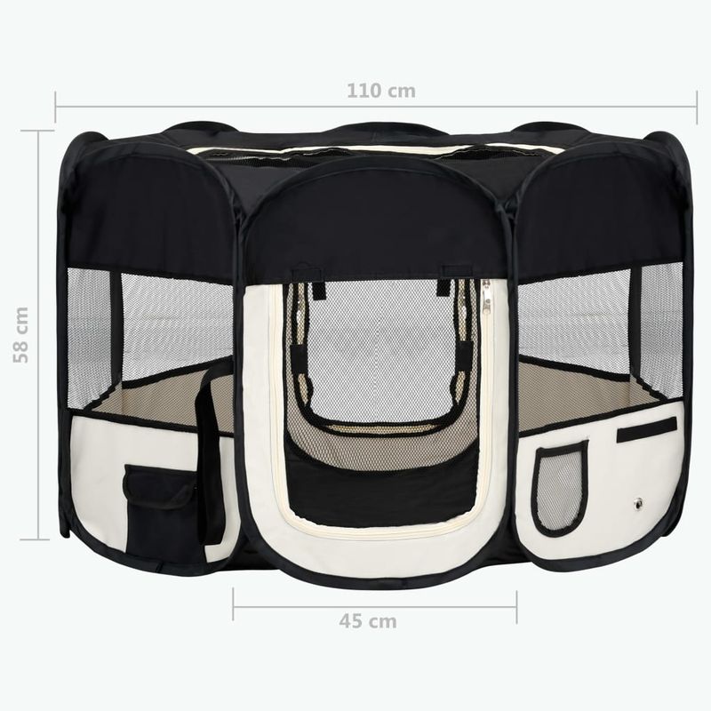 Petshop - Accesorii petshop - Culcusuri si custi - Tarcuri si colivii - Tarc de caini pliabil cu sac de transport, negru, 110x110x58 cm - Infinity.ro