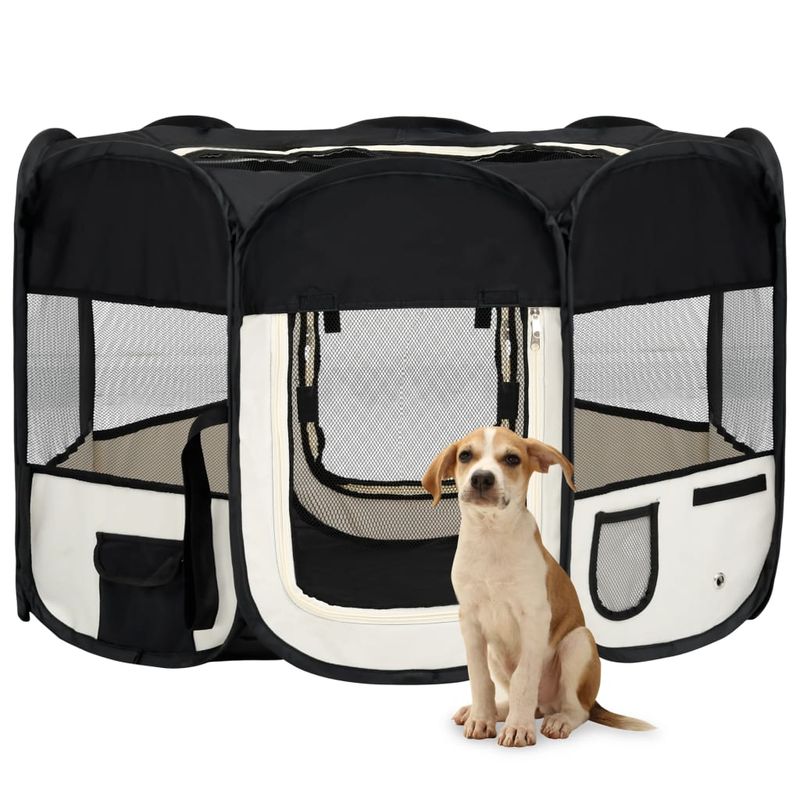 Petshop - Accesorii petshop - Culcusuri si custi - Tarcuri si colivii - Tarc de caini pliabil cu sac de transport, negru, 110x110x58 cm - Infinity.ro