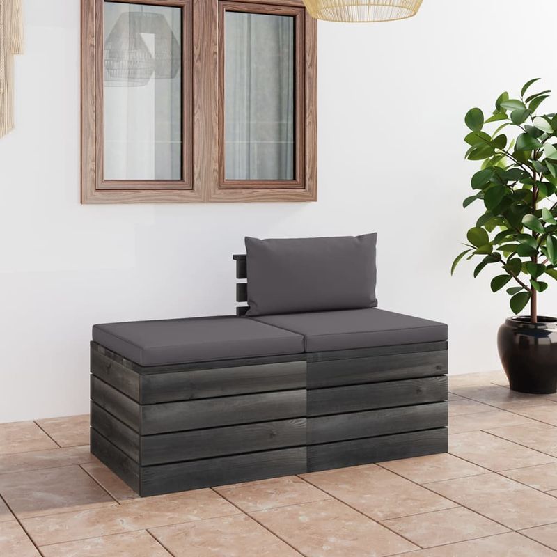 Casa si Gradina - Gradina si terasa - Mobilier exterior - Seturi mobila gradina - Set mobilier gradina din paleti, 2 piese, cu perne, lemn de pin, pernă șezut antracit - Infinity.ro