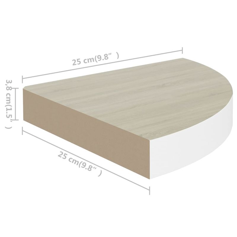 Casa si Gradina - Mobilier - Biblioteci si rafturi - Rafturi - Raft coltar de perete, stejar si alb, 25x25x3,8 cm, MDF - Infinity.ro