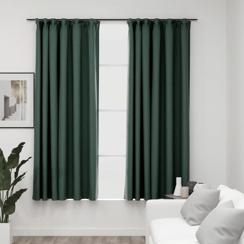Casa si Gradina - Textile si covoare - Perdele si draperii - Perdele - Perdele opace aspect panza, cu carlige, 2 buc., verde, 140x175 cm - Infinity.ro
