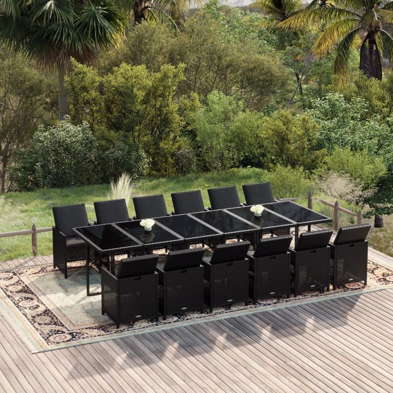 Casa si Gradina - Gradina si terasa - Mobilier exterior - Seturi mobila gradina - Set mobilier de exterior cu perne, 13 piese, negru, poliratan - Infinity.ro