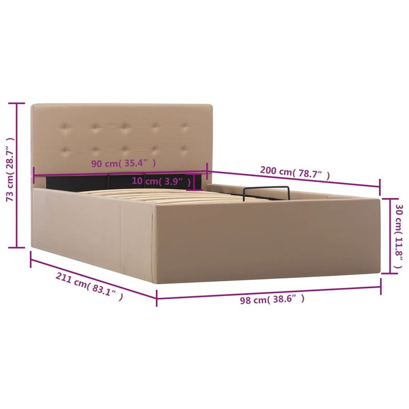Casa si Gradina - Mobilier - Paturi si accesorii - Paturi - Cadru pat hidraulic cu lada cappuccino 90x200cm piele ecologica - Infinity.ro