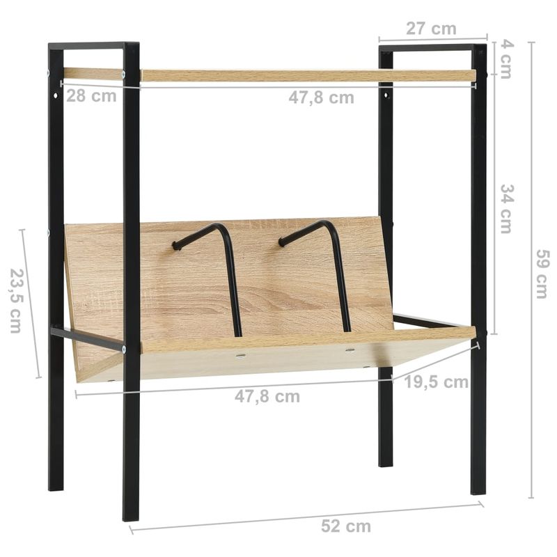Casa si Gradina - Mobilier - Biblioteci si rafturi - Biblioteci - Etajera carti 2 rafturi negru/stejar 52x28x59 cm lemn prelucrat - Infinity.ro