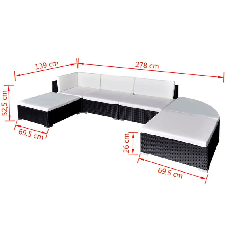 Casa si Gradina - Gradina si terasa - Mobilier exterior - Seturi mobila gradina - Set mobilier de gradina cu perne, 6 piese, negru, poliratan - Infinity.ro