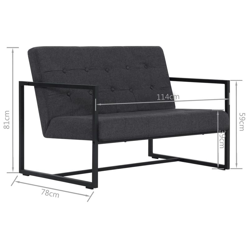 Casa si Gradina - Mobilier - Canapele si coltare - Canapele - Canapea cu 2 locuri si cotiere, gri inchis, otel/textil - Infinity.ro