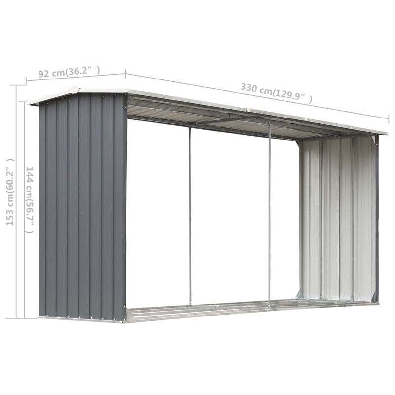 Casa si Gradina - Termice - Sobe, Seminee si accesorii - Accesorii seminee si sobe - Sopron depozitare lemne, otel galvanizat, 330x92x153 cm, gri - Infinity.ro