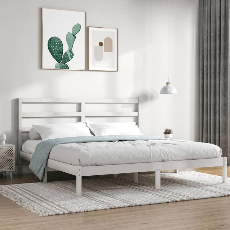 Casa si Gradina - Mobilier - Paturi si accesorii - Paturi - Cadru de pat mic single, alb, 200x200 cm, lemn masiv de pin - Infinity.ro