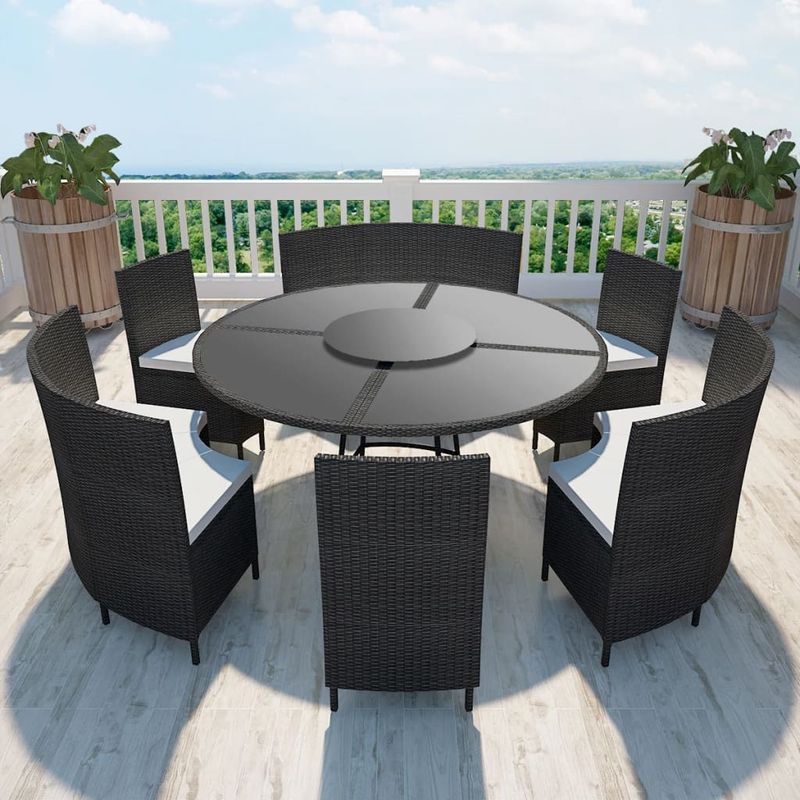 Casa si Gradina - Gradina si terasa - Mobilier exterior - Seturi mobila gradina - Set mobilier de exterior cu perne, 7 piese, negru, poliratan - Infinity.ro