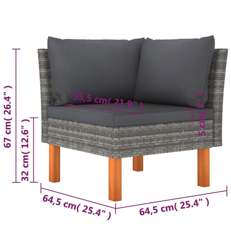 Casa si Gradina - Gradina si terasa - Mobilier exterior - Canapele si fotolii gradina - Canapea de gradina, 9 piese, gri, poliratan, model 3x colț + 4x mijloc + 2x suport pentru picioare - Infinity.ro