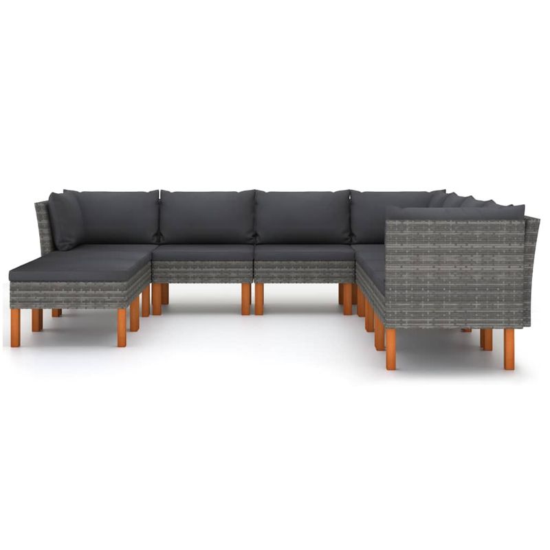 Casa si Gradina - Gradina si terasa - Mobilier exterior - Canapele si fotolii gradina - Canapea de gradina, 9 piese, gri, poliratan, model 3x colț + 4x mijloc + 2x suport pentru picioare - Infinity.ro