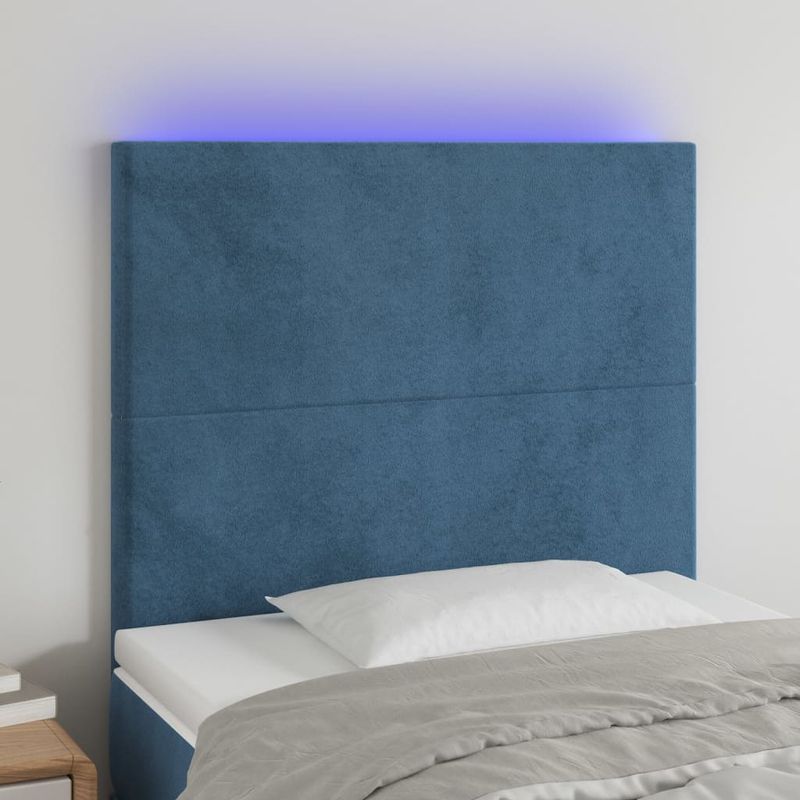 Casa si Gradina - Mobilier - Paturi si accesorii - Accesorii paturi - Tablie de pat cu LED, albastru inchis, 90x5x118/128 cm, catifea - Infinity.ro