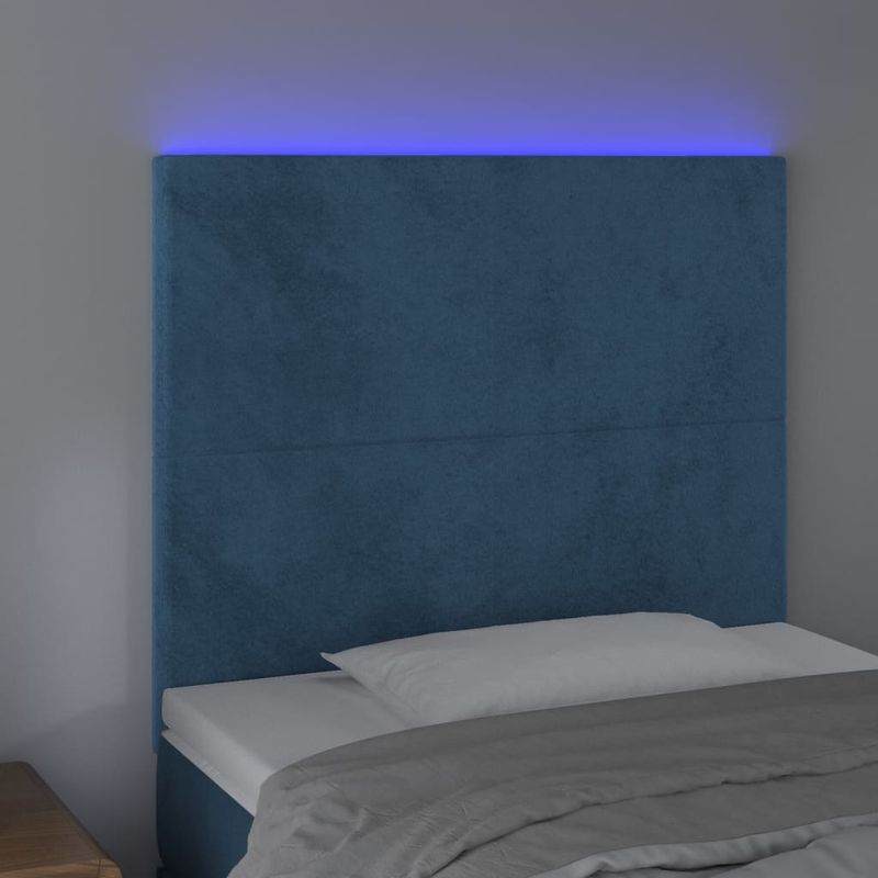 Casa si Gradina - Mobilier - Paturi si accesorii - Accesorii paturi - Tablie de pat cu LED, albastru inchis, 90x5x118/128 cm, catifea - Infinity.ro