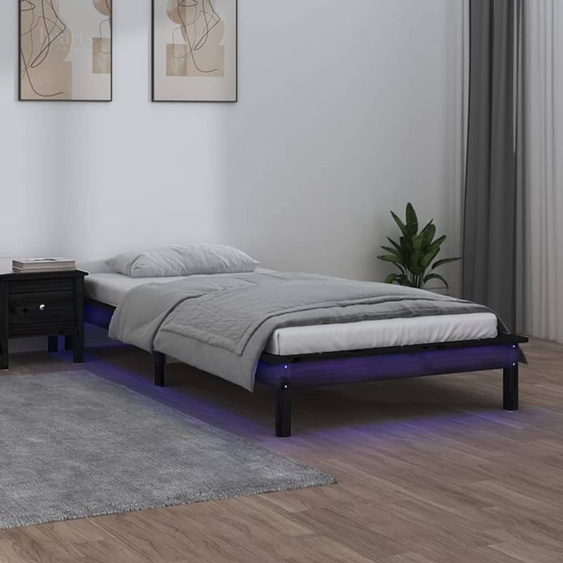 Casa si Gradina - Mobilier - Paturi si accesorii - Paturi - Cadru de pat cu LED, negru, 90x200 cm, lemn masiv - Infinity.ro