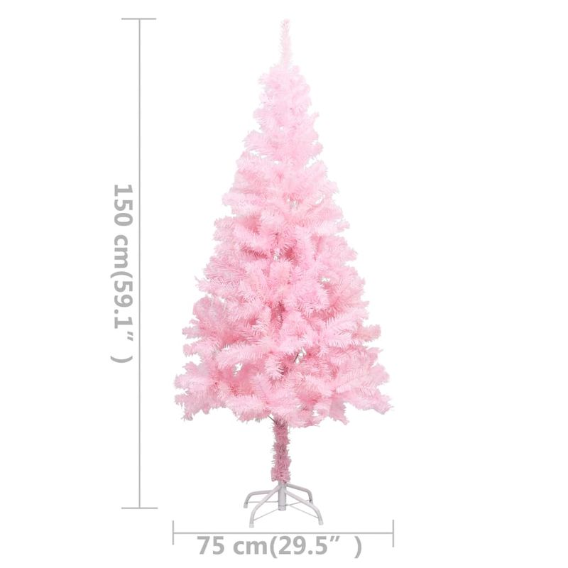 Casa si Gradina - Decoratiuni - Decoratiuni de sezon - Brad Crăciun pre-iluminat cu set globuri, roz, 150 cm, PVC, model cu LED-uri și globuri albe/gri - Infinity.ro