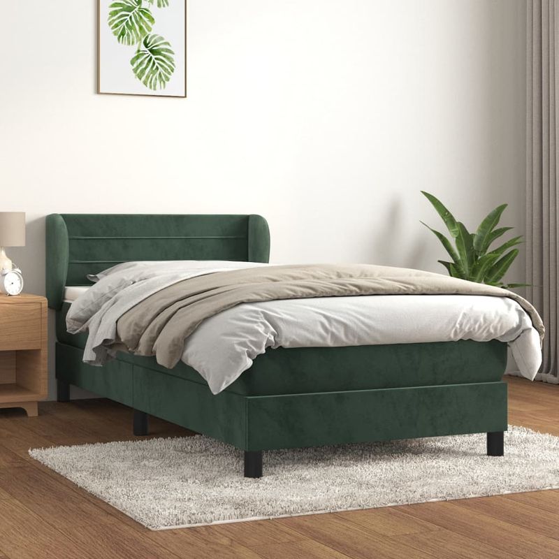 Casa si Gradina - Mobilier - Paturi si accesorii - Paturi - Pat continental cu saltea, verde inchis, 80x200 cm, catifea - Infinity.ro