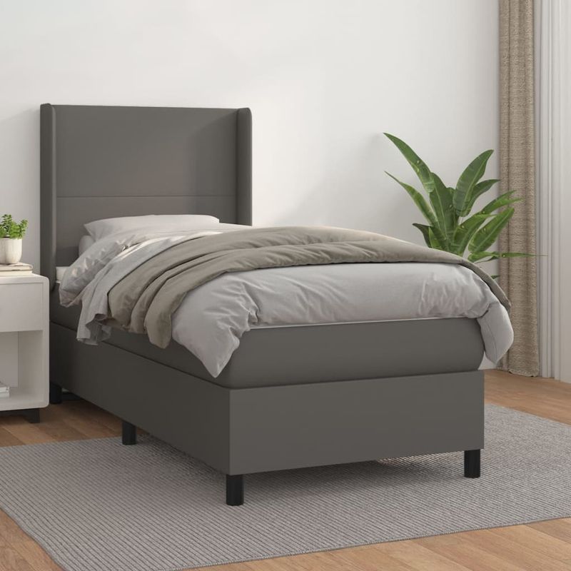 Casa si Gradina - Mobilier - Paturi si accesorii - Paturi - Pat box spring cu saltea, gri, 80x200 cm, piele ecologica - Infinity.ro