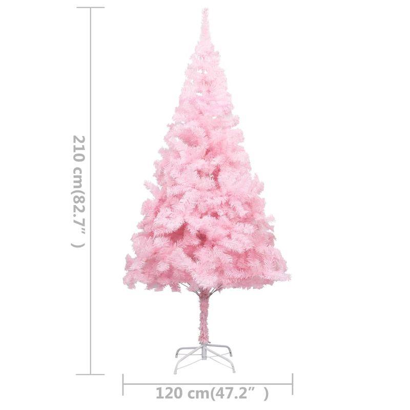 Casa si Gradina - Decoratiuni - Decoratiuni de sezon - Brad Crăciun pre-iluminat cu set globuri, roz, 210 cm, PVC, model cu LED-uri și globuri albe/gri - Infinity.ro