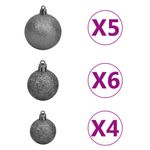 Casa si Gradina - Decoratiuni - Decoratiuni de sezon - Brad Crăciun pre-iluminat cu set globuri, negru, 120 cm, PVC, model cu LED-uri și globuri albe/gri - Infinity.ro