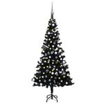Casa si Gradina - Decoratiuni - Decoratiuni de sezon - Brad Crăciun pre-iluminat cu set globuri, negru, 120 cm, PVC, model cu LED-uri și globuri albe/gri - Infinity.ro