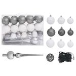 Casa si Gradina - Decoratiuni - Decoratiuni de sezon - Brad Crăciun pre-iluminat cu set globuri, negru, 120 cm, PVC, model cu LED-uri și globuri albe/gri - Infinity.ro