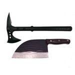 Casa si Gradina - Gradinarit si plante - Unelte gradinarit - Topoare - Set Topor Pirate Skull, 39 cm si Cutit Wave Blade, 30 cm, IdeallStore®, otel inoxidabil, negru - Infinity.ro