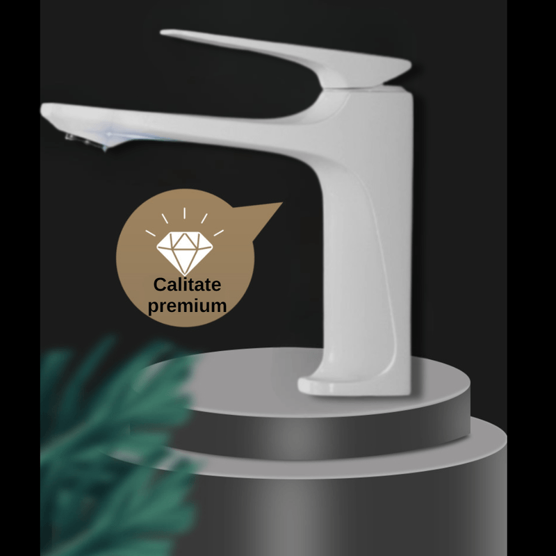 Casa si Gradina - Sanitare - Lavoar baie si accesorii - Baterii sanitare - Baterie Lavoar BiXXBi Bath X, Cupru, Aerator Newport, Cartus Ceramic, Premium, Design Modern, Alb - Infinity.ro
