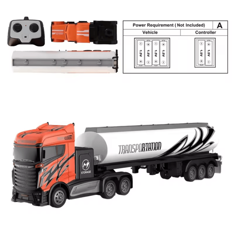 Jucarii, Copii si Bebe - Jucarii si jocuri - Vehicule si jucarii cu telecomanda - Utilaje constructie de jucarie - Camion semiremorca Cisterna cu telecomanda, incarcare USB, acumulator inclus, 45x7x10cm - Infinity.ro