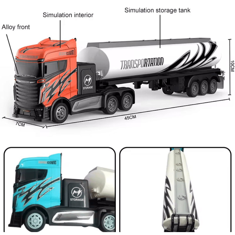 Jucarii, Copii si Bebe - Jucarii si jocuri - Vehicule si jucarii cu telecomanda - Utilaje constructie de jucarie - Camion semiremorca Cisterna cu telecomanda, incarcare USB, acumulator inclus, 45x7x10cm - Infinity.ro