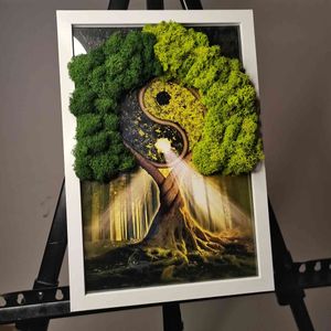 Tablou cu licheni naturali, stabilizati "Copac Yin-Yang"