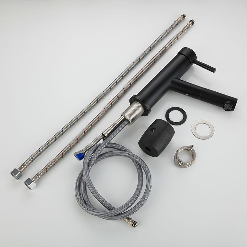 Casa si Gradina - Sanitare - Lavoar baie si accesorii - Baterii sanitare - Baterie chiuveta MaGeCa® cu dus extractabil din otel inoxidabil, Racorduri si accesorii incluse, Design modern, Negru - Infinity.ro