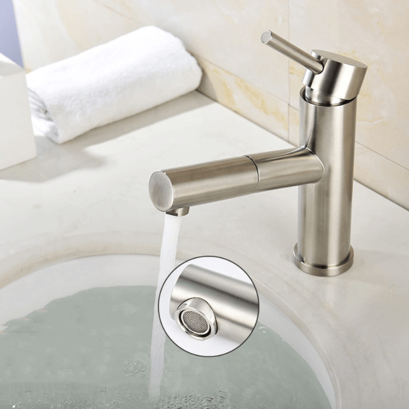 Casa si Gradina - Sanitare - Lavoar baie si accesorii - Baterii sanitare - Baterie chiuveta MaGeCa® cu dus extractabil din otel inoxidabil, Racorduri si accesorii incluse, Design modern, Silver - Infinity.ro