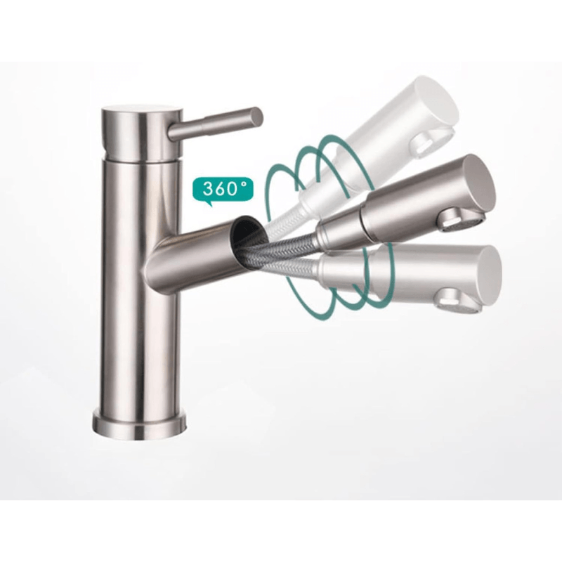 Casa si Gradina - Sanitare - Lavoar baie si accesorii - Baterii sanitare - Baterie chiuveta MaGeCa® cu dus extractabil din otel inoxidabil, Racorduri si accesorii incluse, Design modern, Silver - Infinity.ro