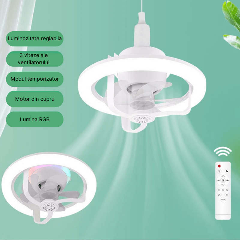 Electronice si Electrocasnice/Climatizare si sisteme de incalzire/Aparate racire aer/Ventilatoare - Ventilator de tavan MaGeCa®, Iluminare LED, Functie de scuturare, Telecomanda, Design modern, Soclu universal E27 - Infinity.ro