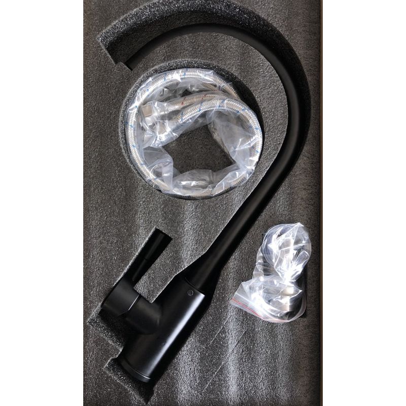 Casa si Gradina - Sanitare - Lavoar baie si accesorii - Baterii sanitare - Baterie chiuveta bucatarie MaGeCa® din otel inoxidabil, Pipa inalta, Rotatie 360º, Monocomanda, Racorduri incluse, Negru - Infinity.ro