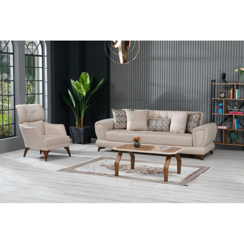 Casa si Gradina - Mobilier - Seturi de mobilier - Seturi living - Set 3+1+1 Loris Lada Depozitare Tapitat Catifea Crem - Infinity.ro