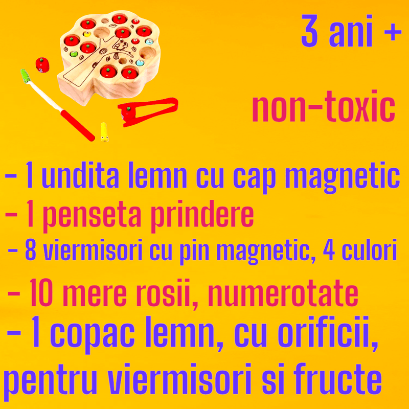 Jucarii, Copii si Bebe - Jucarii si jocuri - Jucarii de rol - Bucatarii copii - Jucarie copac cu fructe si insecte viermisori, kidsNplay, lemn si magneti, 3 ani+, non toxic, 17.5x20x4,5 cm - Infinity.ro