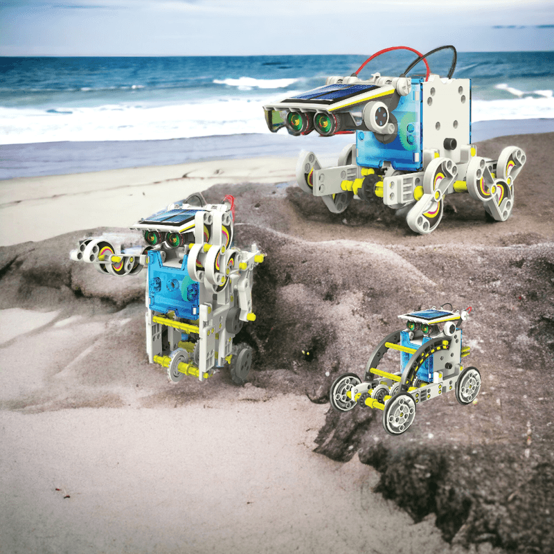 Jucarii, Copii si Bebe - Jucarii si jocuri - Vehicule si jucarii cu telecomanda - Roboti de jucarie - Set kit robot solar, 14 in 1, cu joc indemanare si constructie kidsNplay, 116 piese, 8 modele, 03 ani+ - Infinity.ro