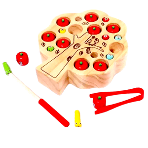 Jucarie copac cu fructe si insecte viermisori, kidsNplay, lemn si magneti, 3 ani+, non toxic, 17.5x20x4,5 cm