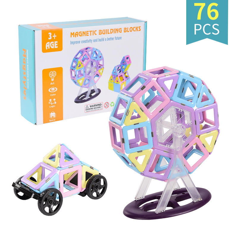 Jucarii, Copii si Bebe - Jucarii si jocuri - Seturi de constructie si cuburi - Seturi de constructie - Set inteligent de constructie cu blocuri magnetice MaGeCa®, 76 de piese colorate, Magnetic Building Blocks - Infinity.ro
