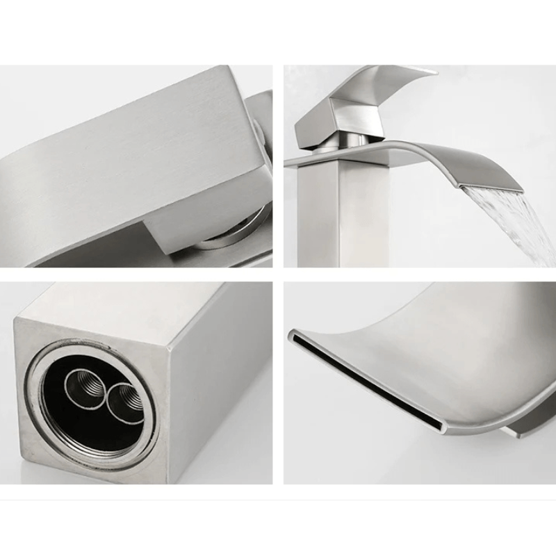 Casa si Gradina - Sanitare - Lavoar baie si accesorii - Baterii sanitare - Baterie sanitara MaGeCa® pentru lavoar, Tip cascada, Otel inoxidabil, Monocomanda, Racorduri incluse, 18 cm inaltime - Infinity.ro