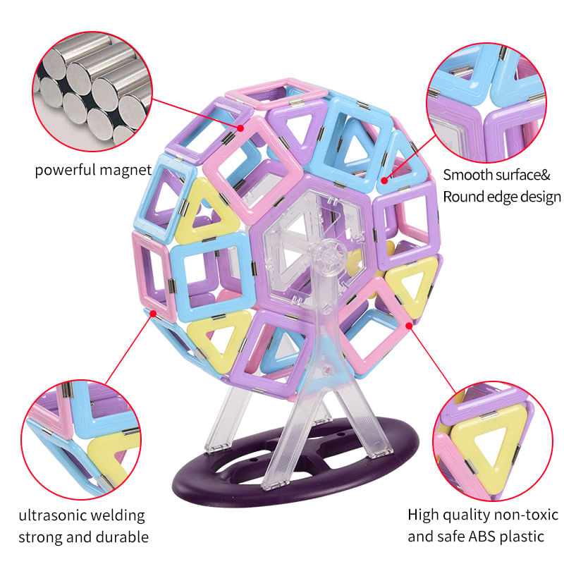 Jucarii, Copii si Bebe - Jucarii si jocuri - Seturi de constructie si cuburi - Seturi de constructie - Set inteligent de constructie cu blocuri magnetice MaGeCa®, 76 de piese colorate, Magnetic Building Blocks - Infinity.ro