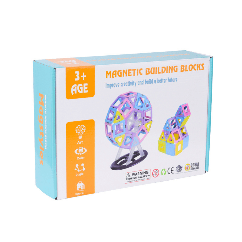 Jucarii, Copii si Bebe - Jucarii si jocuri - Seturi de constructie si cuburi - Seturi de constructie - Set inteligent de constructie cu blocuri magnetice MaGeCa®, 76 de piese colorate, Magnetic Building Blocks - Infinity.ro