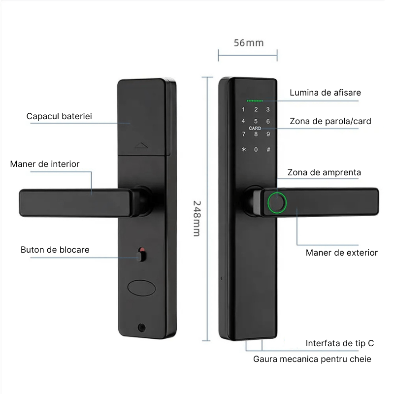 Casa si Gradina - Constructii - Feronerie si accesorii - Broaste si yale - Incuietoare inteligenta wireless MaGeCa®, Control de la distanta, 5 moduri de acces, Broasca inclusa, Neagra - Infinity.ro