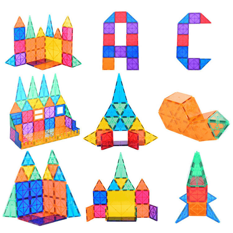 Jucarii, Copii si Bebe - Jucarii si jocuri - Seturi de constructie si cuburi - Seturi de constructie - Set inteligent de constructie cu blocuri magnetice MaGeCa®, 48 de piese colorate, Magnetic Tiles 3D - Infinity.ro